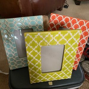 Set of 3 /5x7 ceramic frames Blue/orange/green